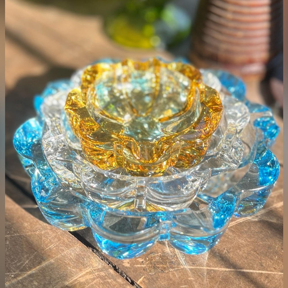 MCM SET OF 3 NESTING TRINKET DISHES ASHTRAYS GORGEOUS COLORS VINTAGE FOSTORIA
